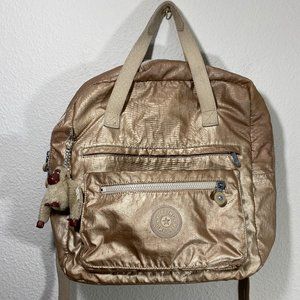 Kipling Gold Backpack with Beige Accents